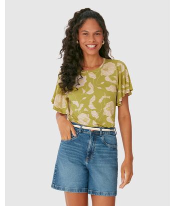 Blusa Ampla Feminina Estampa Floral Em Malha Viscolinho Stretch