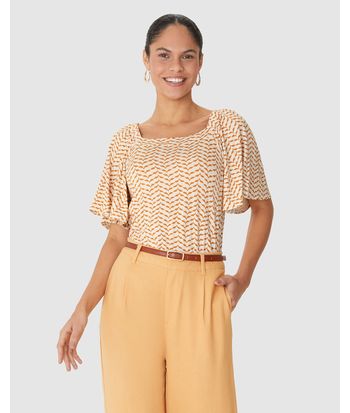 Blusa Feminina Estampada Decote Reto Em Malha Viscolinho Stretch