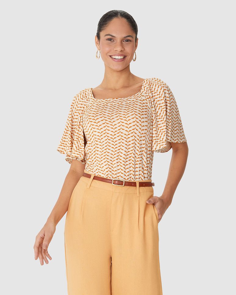 Blusa Feminina Estampada Decote Reto Em Malha Viscolinho Stretch