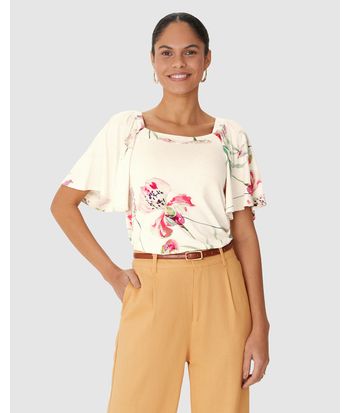 Blusa Feminina Estampada Decote Reto Em Malha Viscolinho Stretch