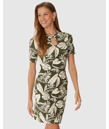 Vestido Feminino Justo Decote Detalhe Vazado Em Malha Viscose Canelada