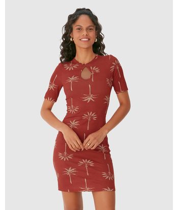 Vestido Feminino Justo Decote Detalhe Vazado Em Malha Viscose Canelada