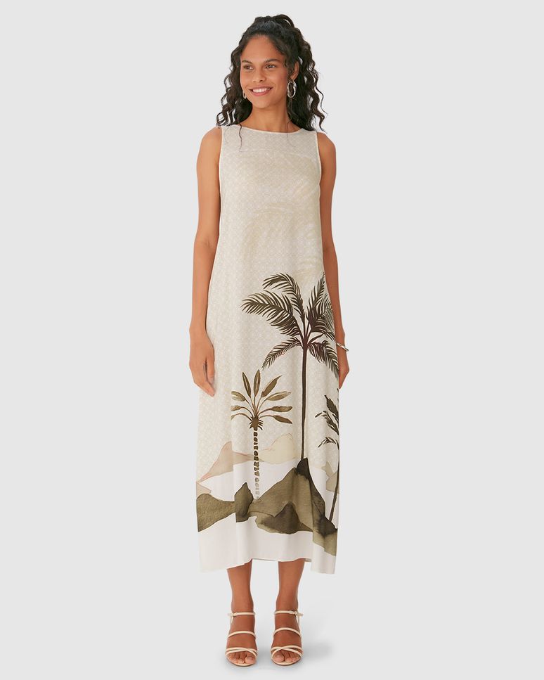 Vestido Midi Feminino Evasê Estampado Duas Formas De Uso Em Viscose