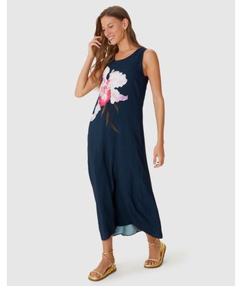 Vestido Midi Feminino Evasê Estampado Duas Formas De Uso Em Viscose