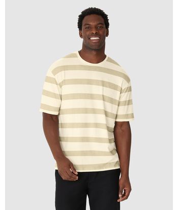 Camiseta Masculina Relaxed Fit Listrada Em Malha Linho