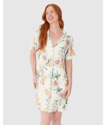 Camisola Americana Feminina Estampada Abotoamento Frontal Em Viscose Stretch