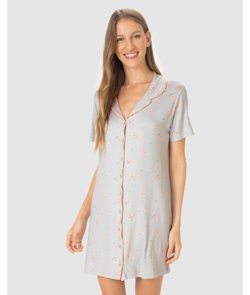 Camisola Americana Feminina Estampada Abotoamento Frontal Em Viscose Stretch
