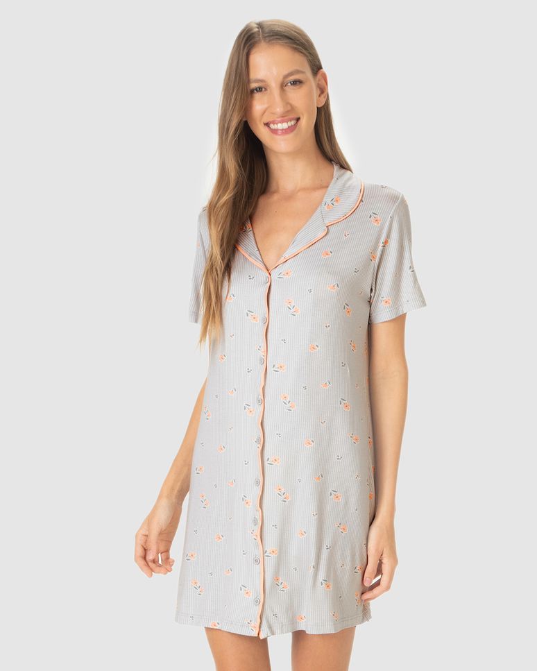 Camisola Americana Feminina Estampada Abotoamento Frontal Em Viscose Stretch