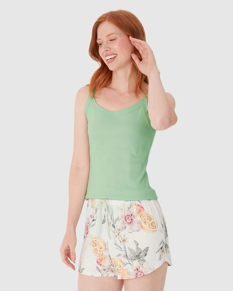 Pijama Curto Feminino Shorts Runner Estampado Em Viscose Stretch