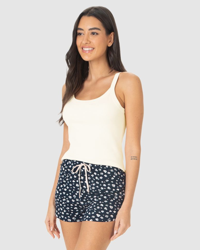 Pijama Curto Feminino Shorts Runner Estampado Em Viscose Stretch