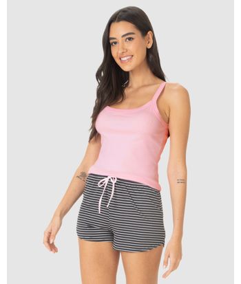 Pijama Curto Feminino Shorts Runner Estampado Em Viscose Stretch