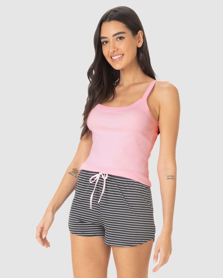 Pijama Curto Feminino Shorts Runner Estampado Em Viscose Stretch