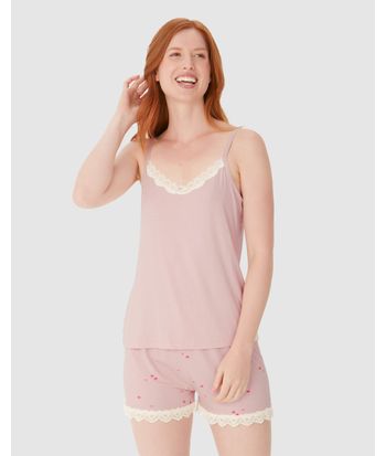 Pijama Curto Feminino Detalhe Renda Em Viscose Stretch