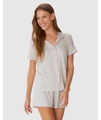 Pijama Curto Feminino Americano Estampado Em Viscose Stretch