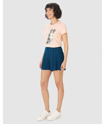 Shorts Alfaiataria Feminino Pregas Frontais Em Viscose Sarjada