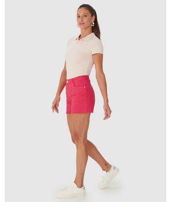 Shorts Feminino Comfort Barra Desfiada Em Sarja Com Elastano