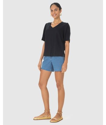 Blusa Box Feminina Decote V Fenda Lateral Em Viscolinho