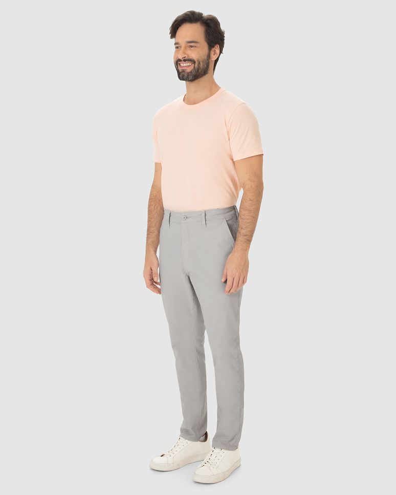 Calça Masculina Chino Cintura Média Em Sarja Com Elastano