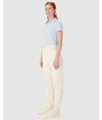 Calça Feminina Mom Cintura Alta Bolso Funcional Em Sarja Com Elastano