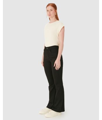 Calça Feminina Small Flare Cintura Alta Elástico Interno Em Sarja Stretch