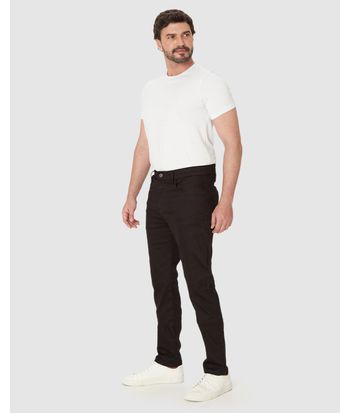 Calça Slim Masculina Cintura Média Em Sarja Super Stretch