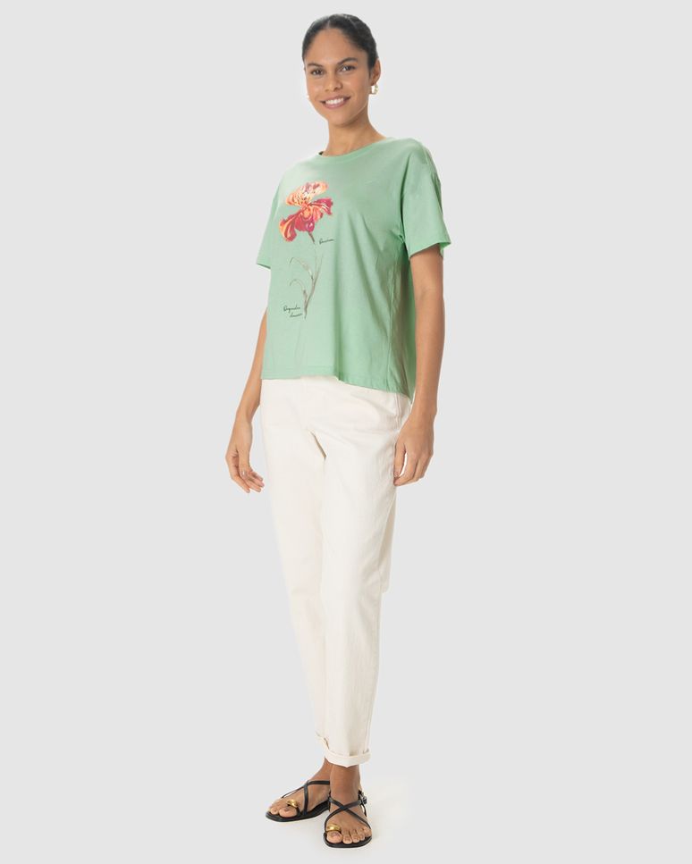 Camiseta Feminina Estampa Orquídea Dançarina Em Algodão