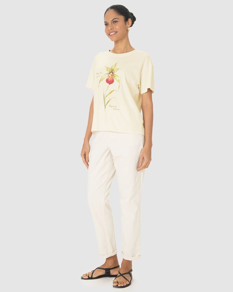 Camiseta Feminina Estampa Orquídea Estrela Em Algodão