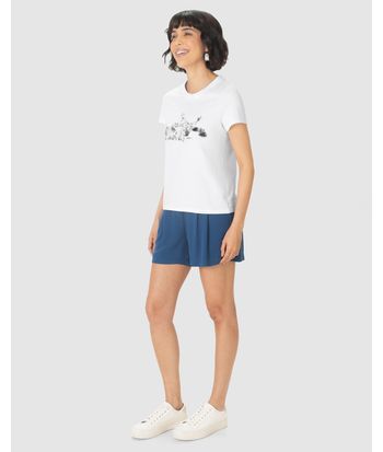 Camiseta Feminina Manga Curta Estampa Ilustrativa Gatinho Em Algodão