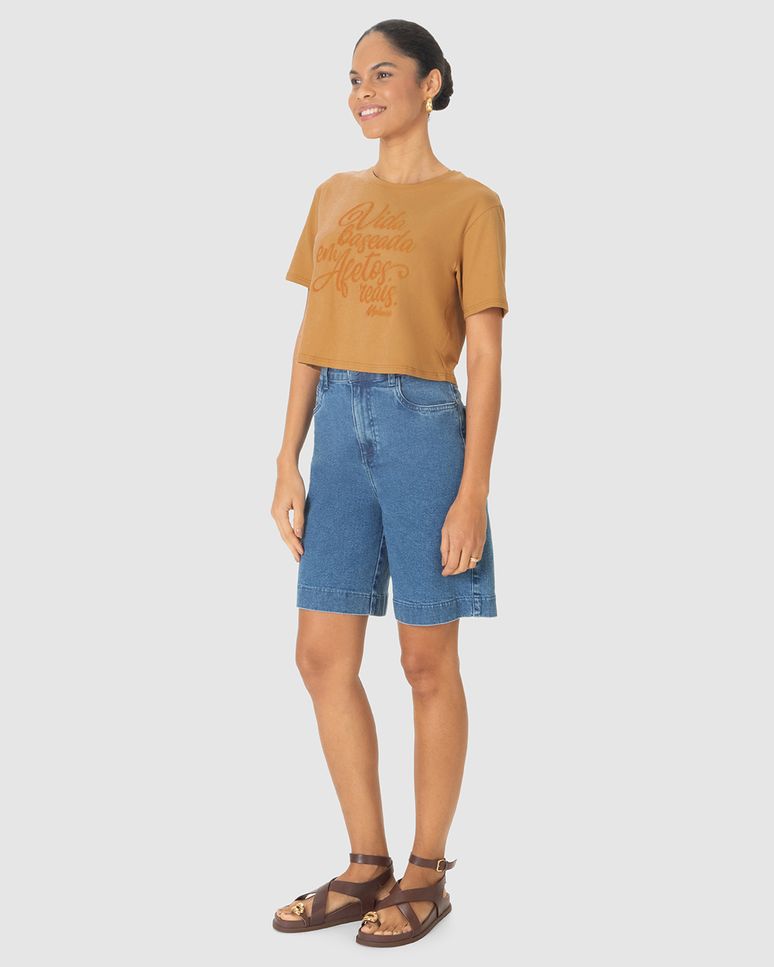 Camiseta Cropped Feminina Vida Baseada Em Afetos Reais Em Algodão