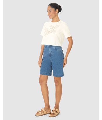 Camiseta Cropped Feminina Estampa Alto Relevo Pássaros Em Algodão