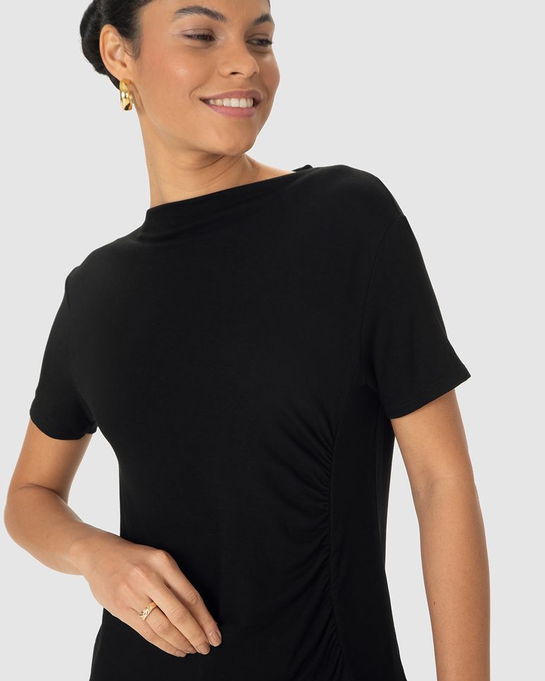 Blusa Reta Feminina Franzido Lateral Em Moletinho De Viscose