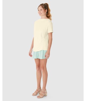 Blusa Reta Feminina Franzido Lateral Em Moletinho De Viscose
