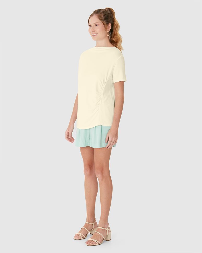 Blusa Reta Feminina Franzido Lateral Em Moletinho De Viscose