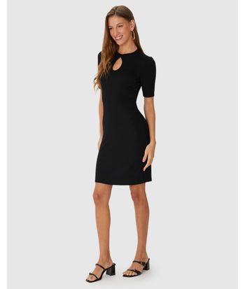 Vestido Feminino Justo Decote Detalhe Vazado Em Malha Viscose Canelada