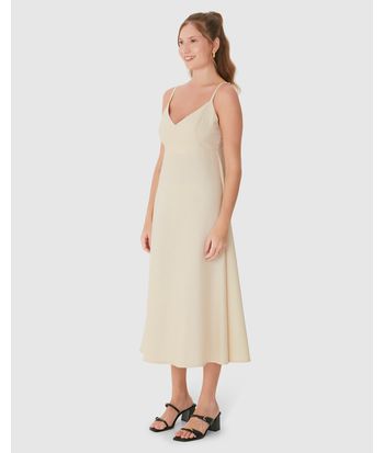 Vestido Midi Feminino Decote V Alça Fina Em Viscolinho