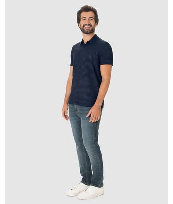 Camisa Polo Masculina Gola V Em Moletinho Listrado