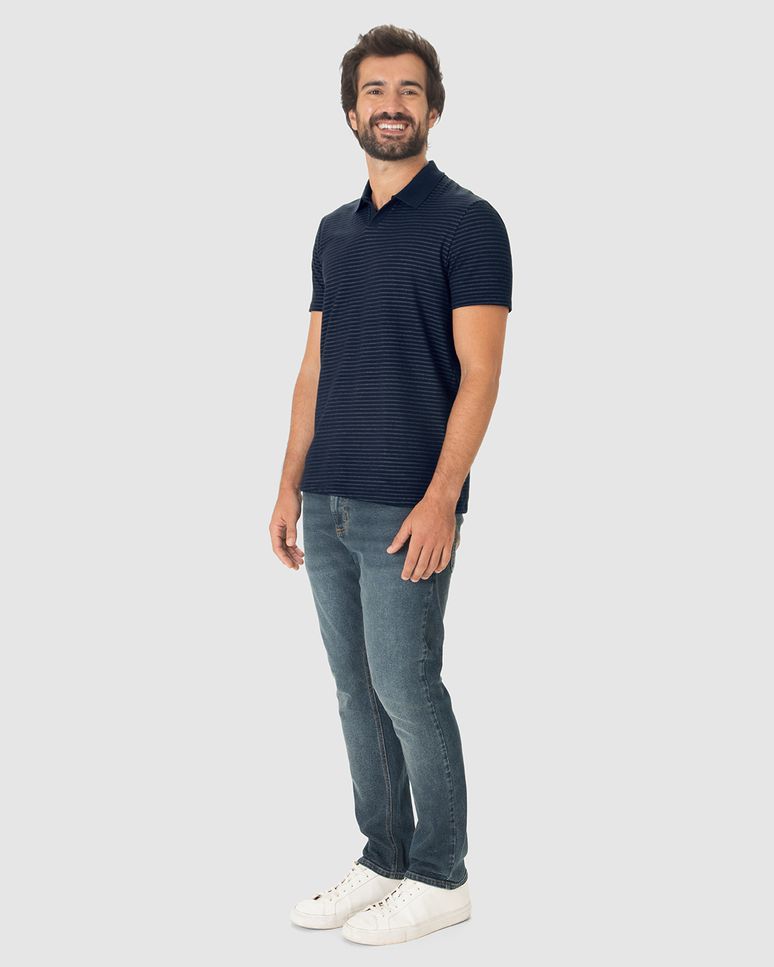 Camisa Polo Masculina Gola V Em Moletinho Listrado