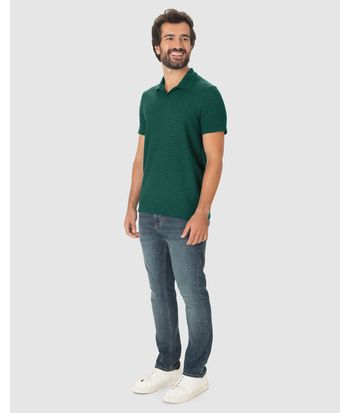Camisa Polo Masculina Gola V Em Moletinho Listrado