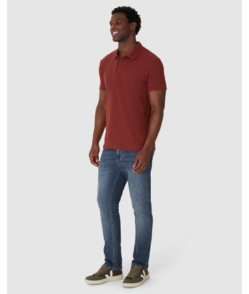 Camisa Polo Masculina Regular Bordado Peitoral Em Malha Texturizada
