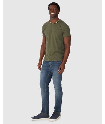 Camiseta Masculina Slim Gola Redonda Contraste Em Malha Listrada Eco