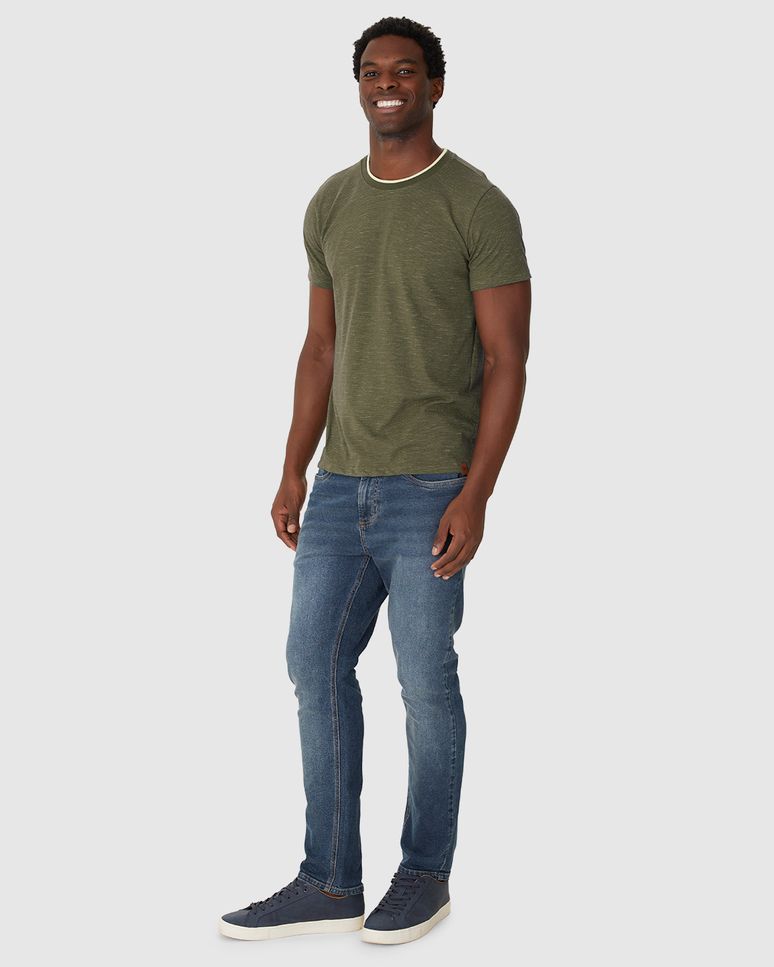 Camiseta Masculina Slim Gola Redonda Contraste Em Malha Listrada Eco