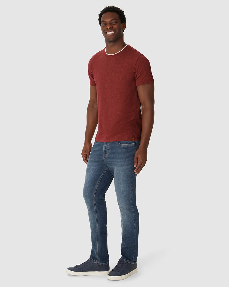 Camiseta Masculina Slim Gola Redonda Contraste Em Malha Listrada Eco