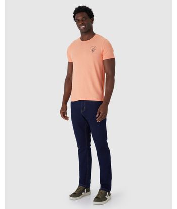 Camiseta Masculina Decote Redondo Manga Curta Estampa Peitoral Em Malha Linho