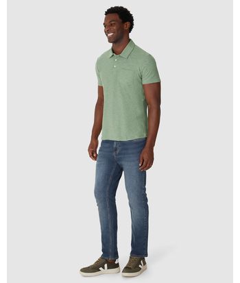 Camisa Polo Masculina Bolso Funcional Em Malha Rajada