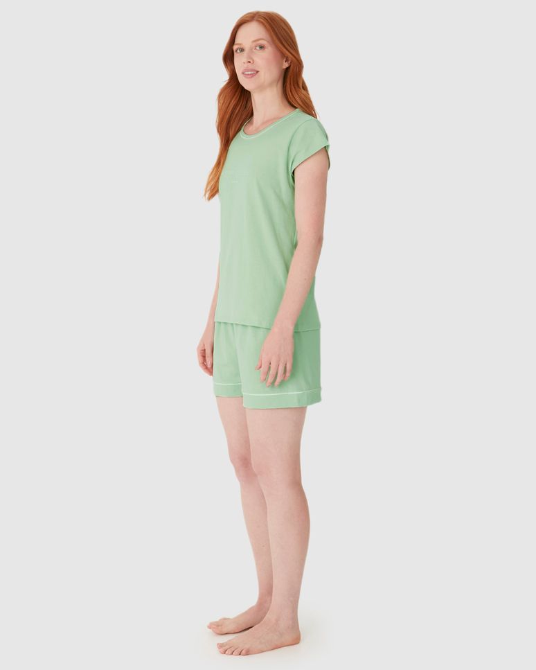 Pijama Curto Feminino Estampa Alto Relevo Aconchego Em Algodão