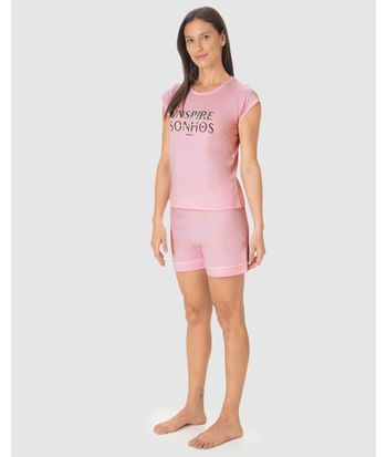 Pijama Curto Feminino Inspire Sonhos E Acredite Na Mudança Em Algodão