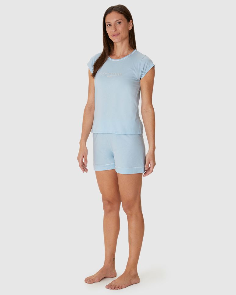 Pijama Curto Feminino Estampa Alto Relevo Aconchego Em Algodão