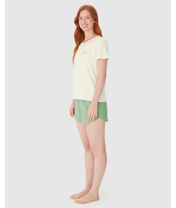 Pijama Curto Feminino Blusa Estampa Com Glitter Em Algodão