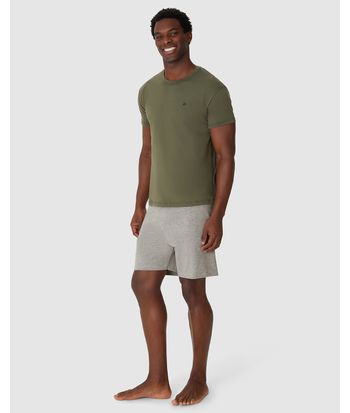 Pijama Curto Masculino Camiseta Bordado Peitoral Em Algodão