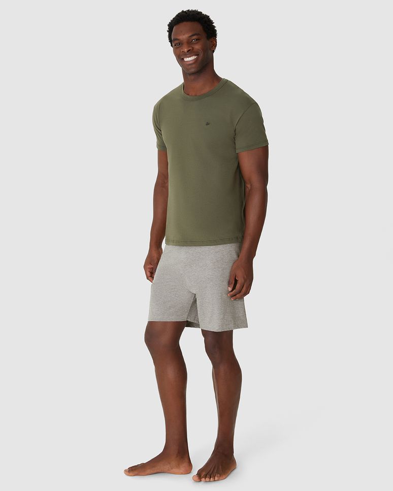 Pijama Curto Masculino Camiseta Bordado Peitoral Em Algodão